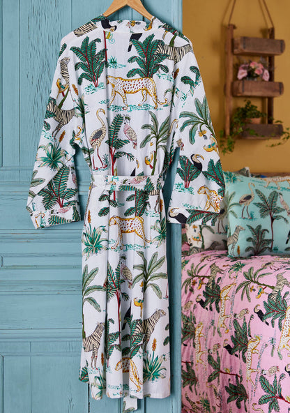 Jungle Print Dressing Gown - White: Small/Medium(SM)