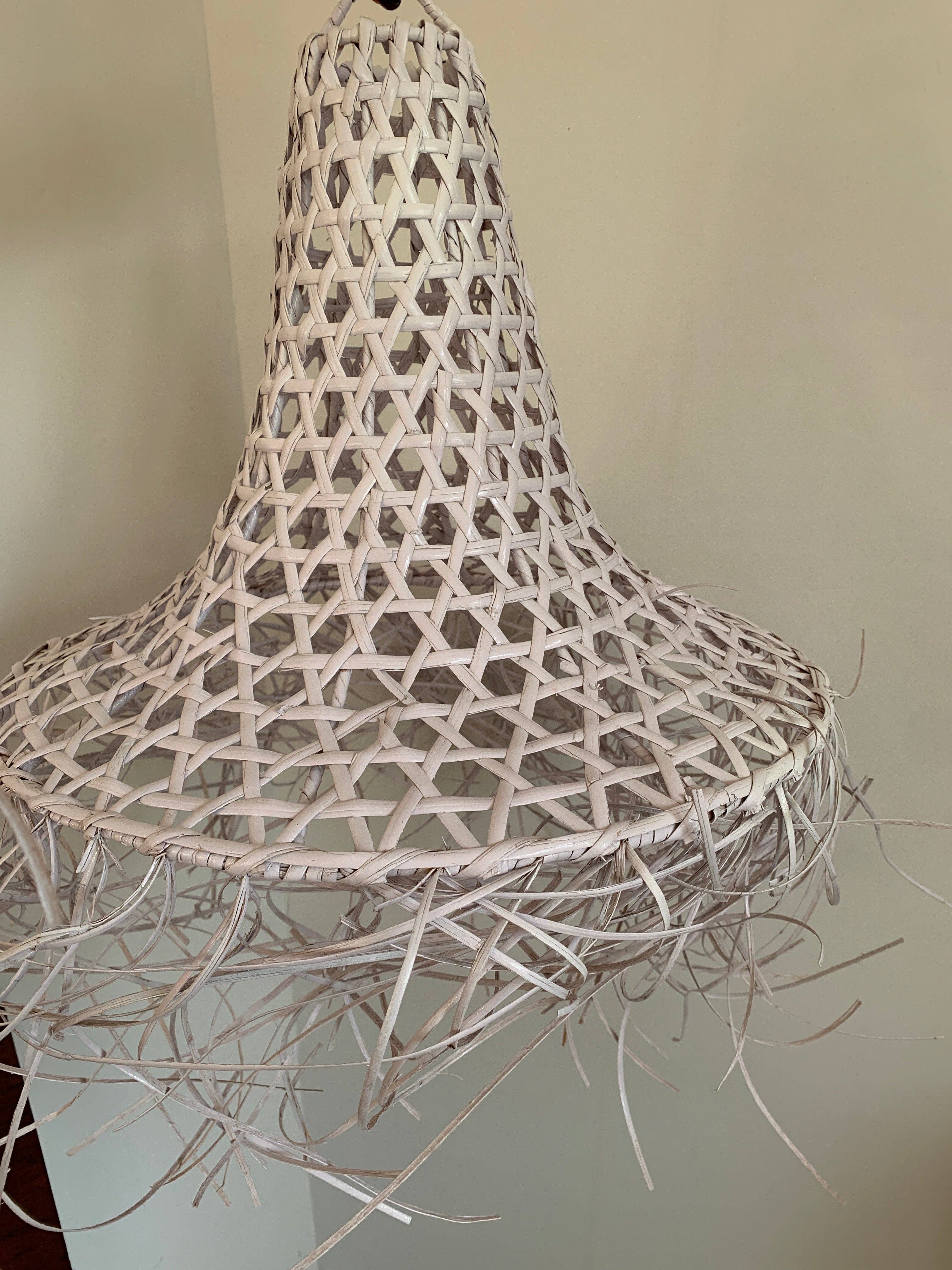White Straw Wicker Woven Fringe Lampshade