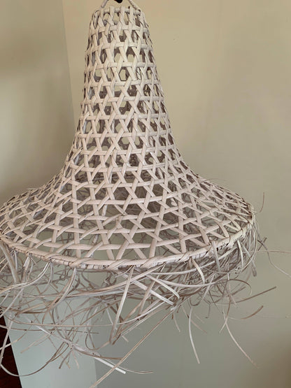 White Straw Wicker Woven Fringe Lampshade