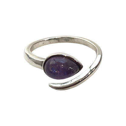 Silver-Plated Adjustable Ring, Design #44: Amethyst