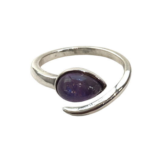 Silver-Plated Adjustable Ring, Design #44: Amethyst