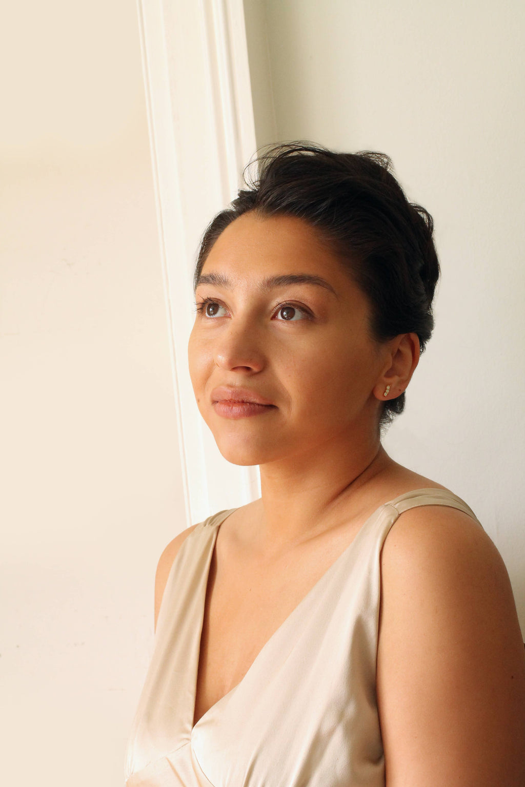 Stacked Opal Stud Earrings : Olive Green Linen Presentation Card