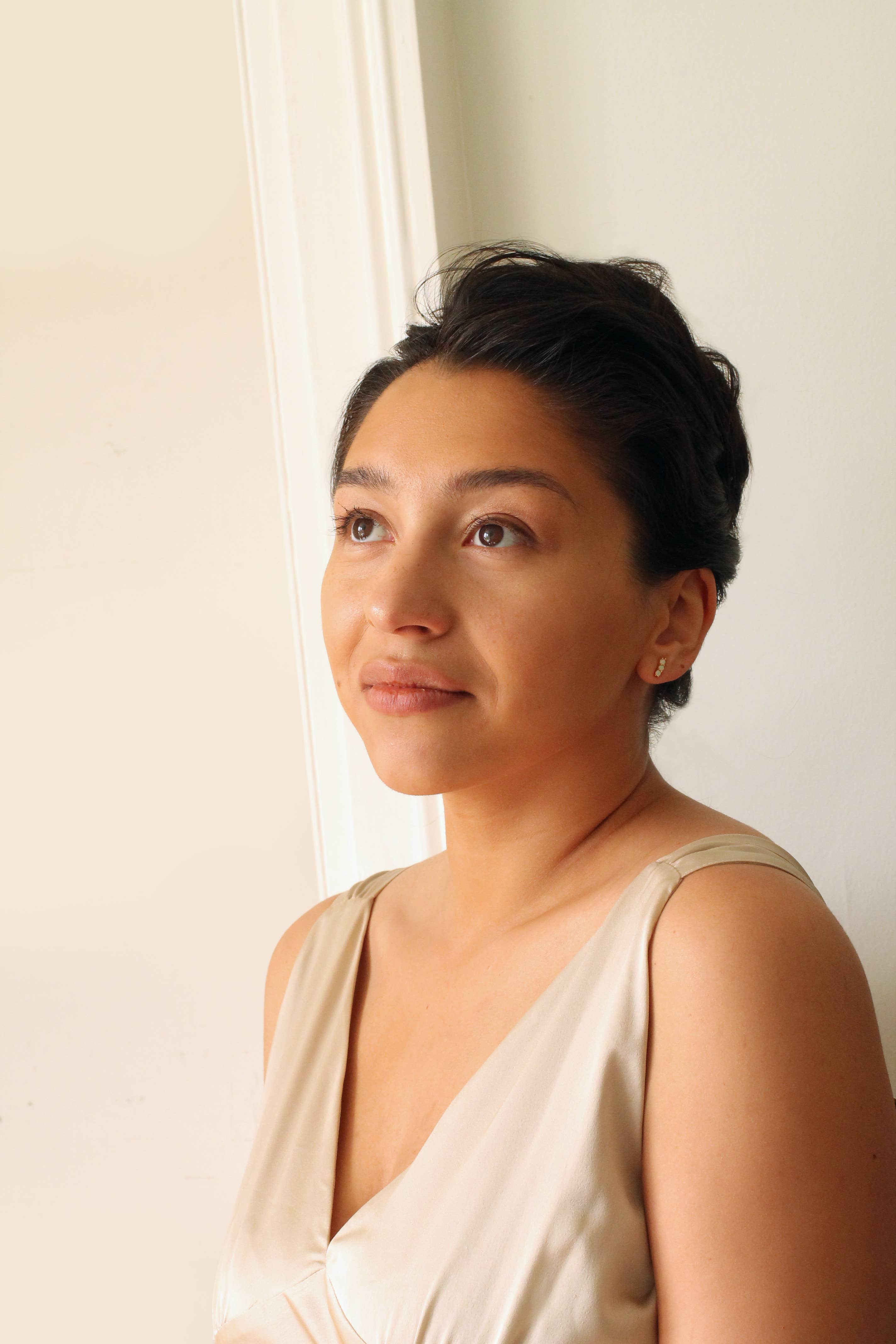 Stacked Opal Stud Earrings : Olive Green Linen Presentation Card