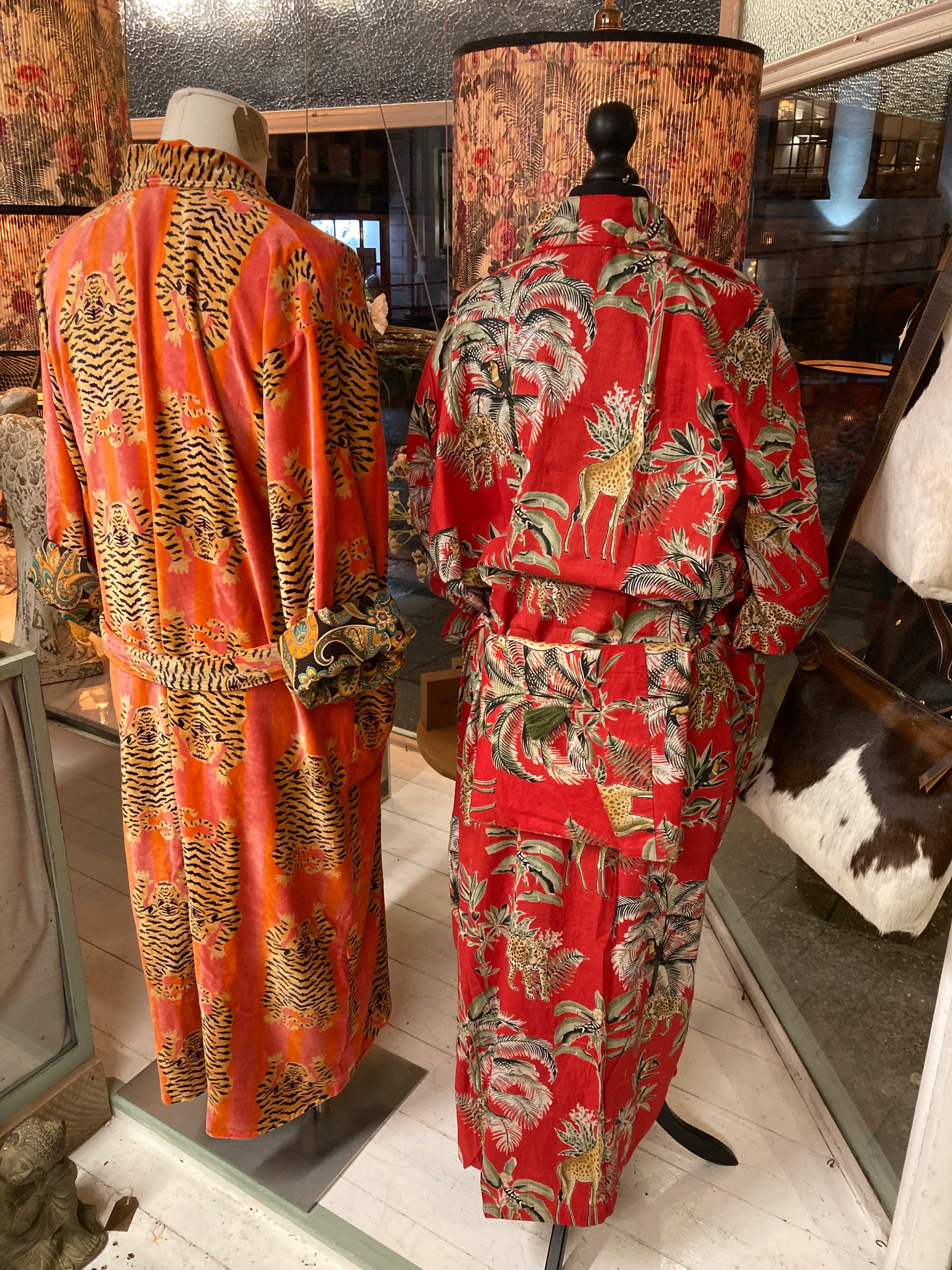 Pure Cotton Indian Blockprint House Robe Summer Dressing Kimono Gown Coverup/Comfy Maternity Royal Red Leopard Jungle Giraffe Animal Party