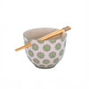 Geometric Print Green Noodle Bowl - With Chopsticks