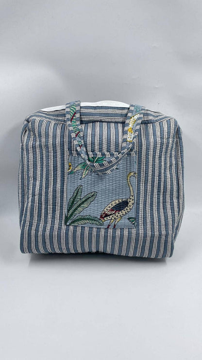 Animal Print Cotton Kantha Quilted Boho Tote Bag with Zip