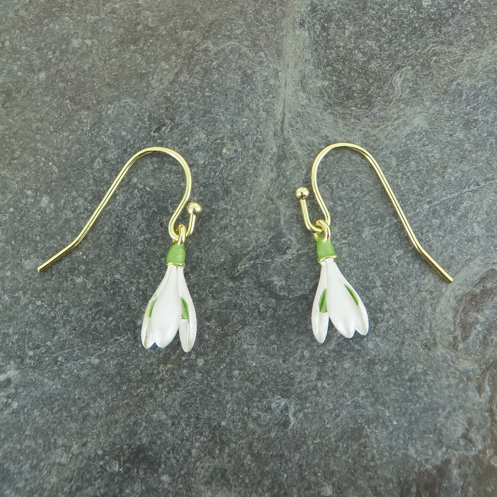 Snowdrop White Flower Drop Hook Earrings