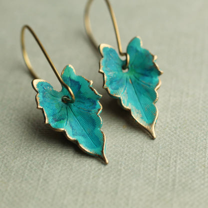 Verdigris Leaf Turquoise Green Earrings: Medium (3.5cm)