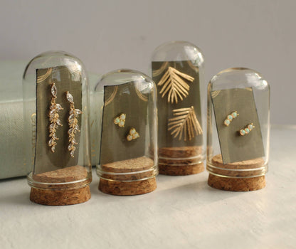 Opal Flower Stud Earrings : Olive Green Linen Presentation Card