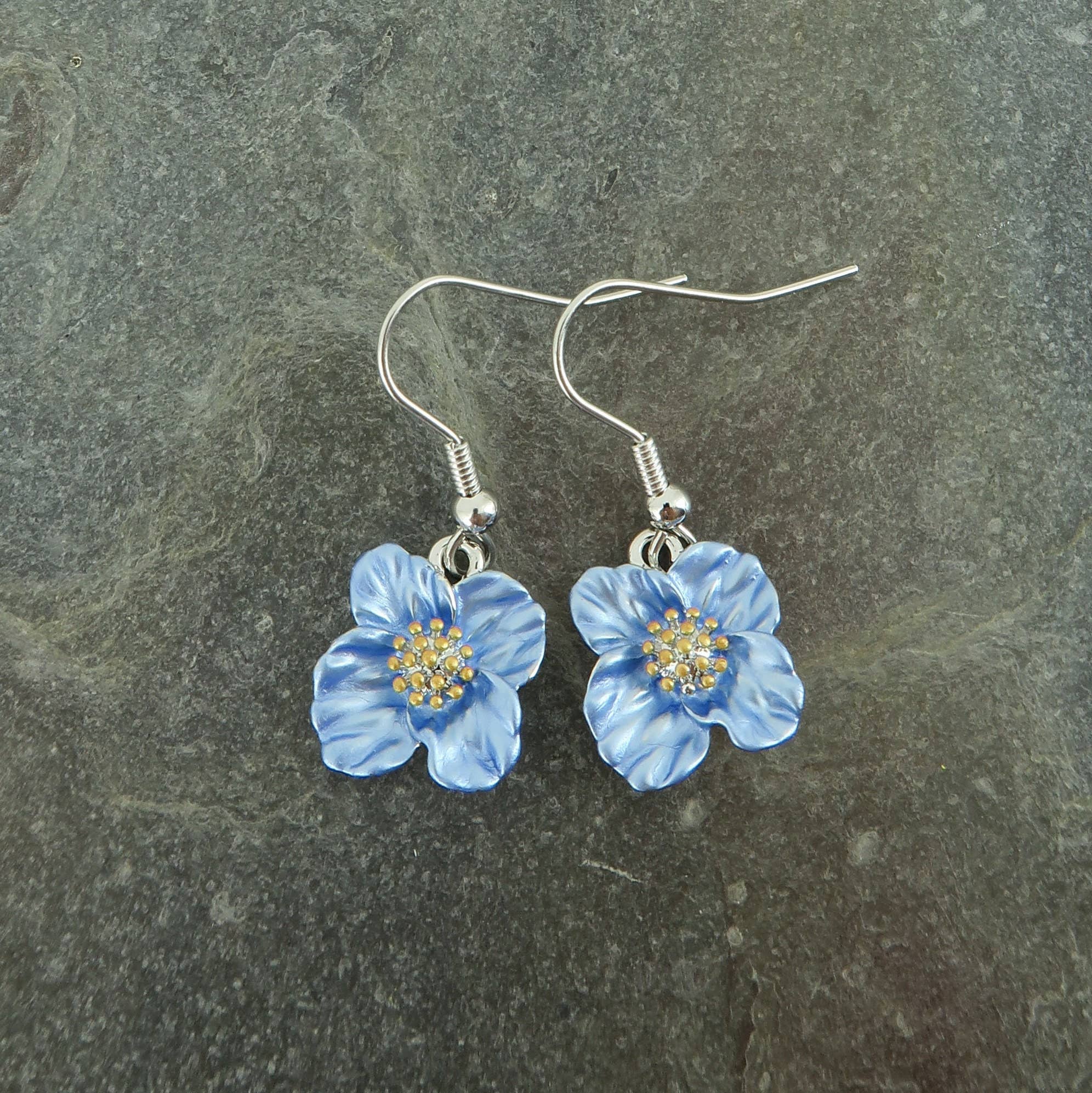 Poppy Blue Flower Earrings