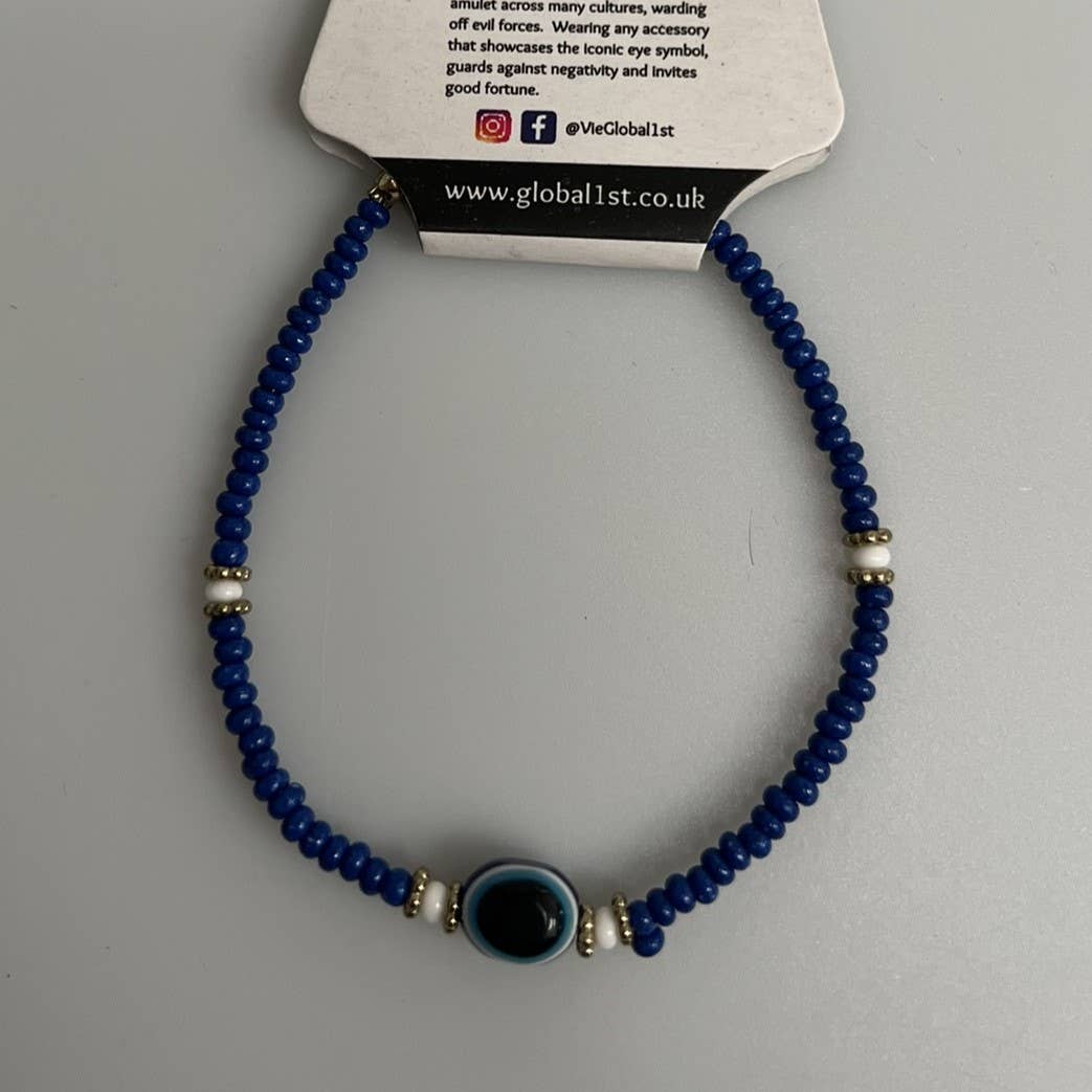 Evil Eye Bracelet, White Beads (JIT): Pink