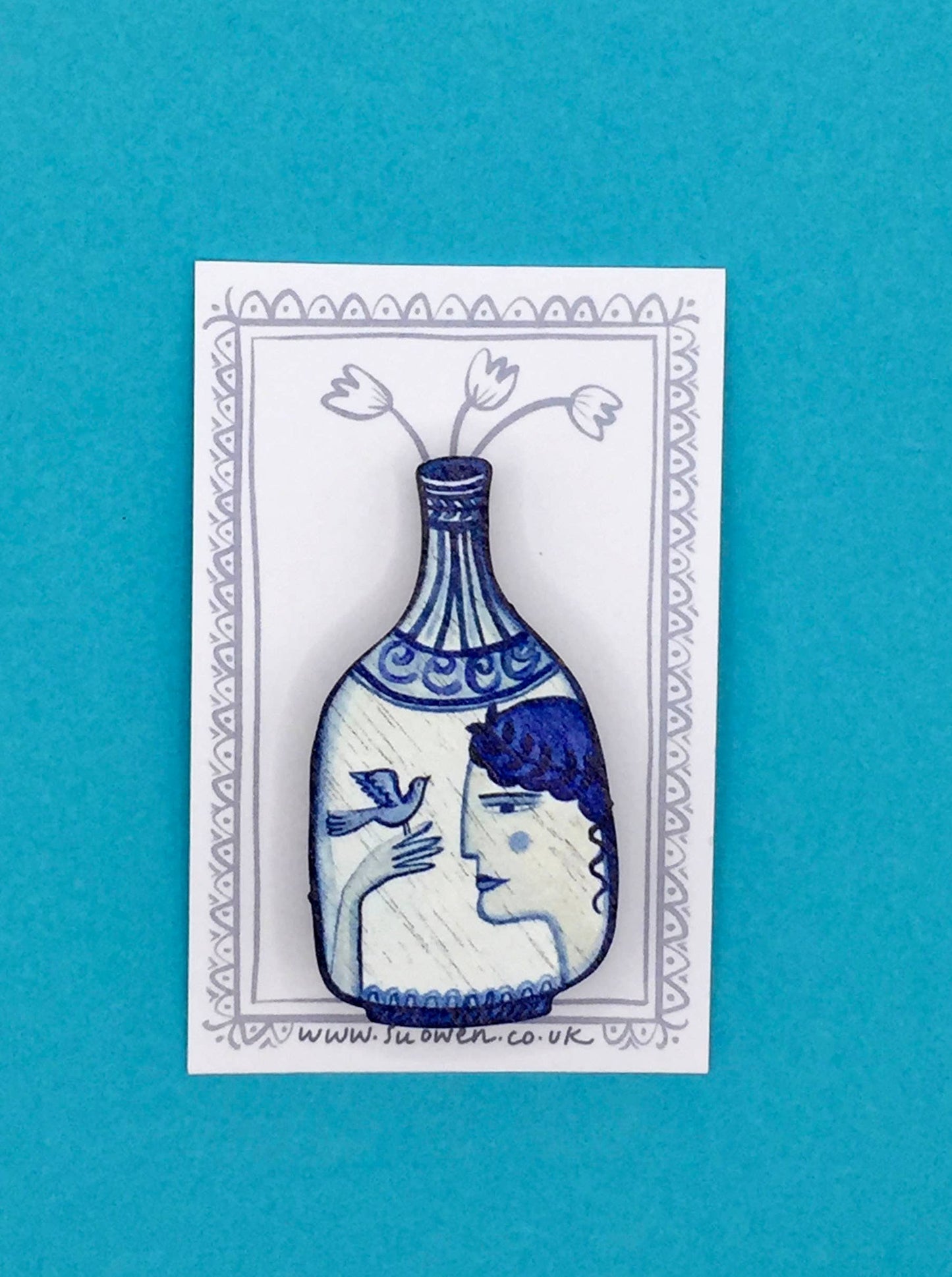 Wooden Greek Vase Pin Brooch