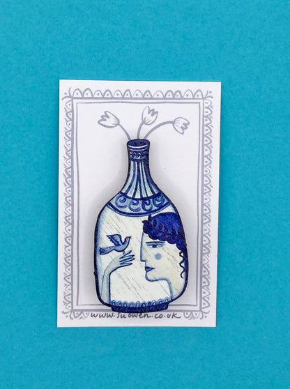 Wooden Greek Vase Pin Brooch