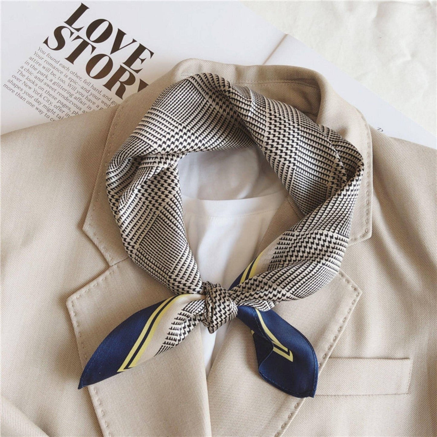 Chidori Grid 100% mulberry Silk Scarf/Silk head scarf/Silk hair scarf/Silk neck scarf/Mother's Day Gifts/Bag Accessory/Gift for her: Blue