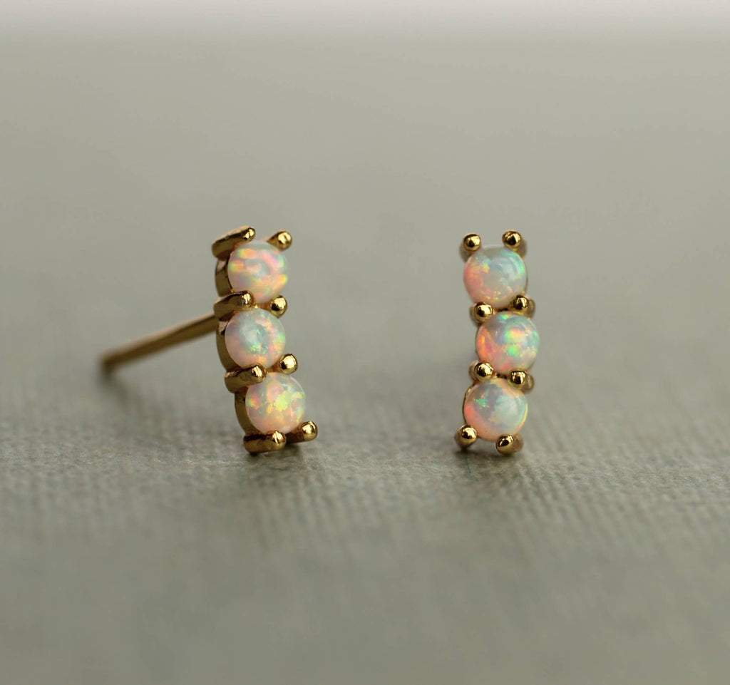 Stacked Opal Stud Earrings : Olive Green Linen Presentation Card