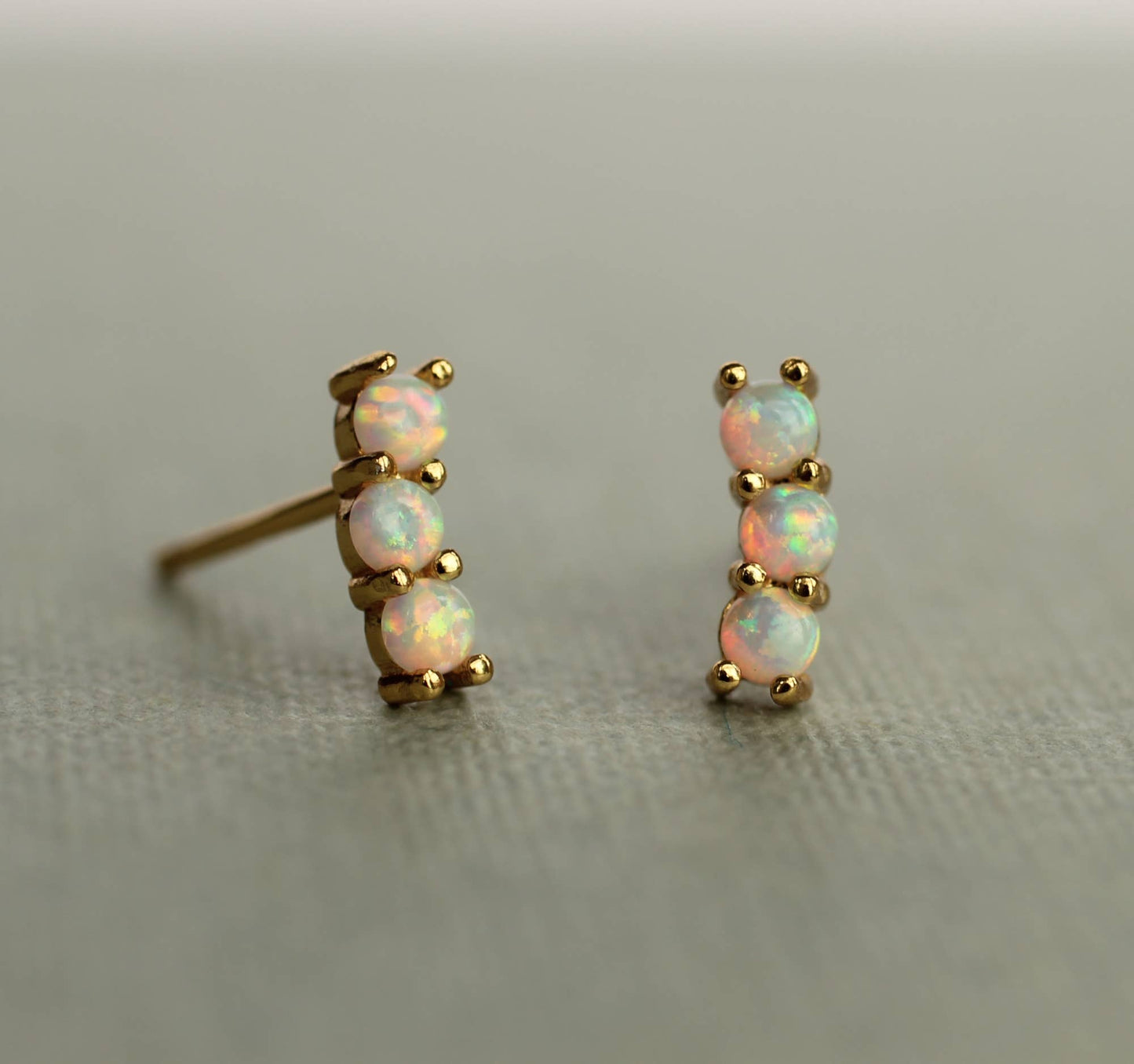 Stacked Opal Stud Earrings : Olive Green Linen Presentation Card