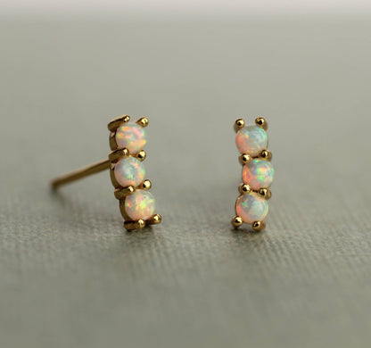 Stacked Opal Stud Earrings : Olive Green Linen Presentation Card
