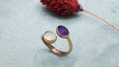 Amethyst and Moonstone Double Gemstone Ring