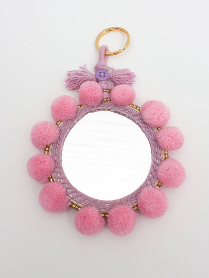 Super Pom Pom Mirror Keyrings, Large: Pink