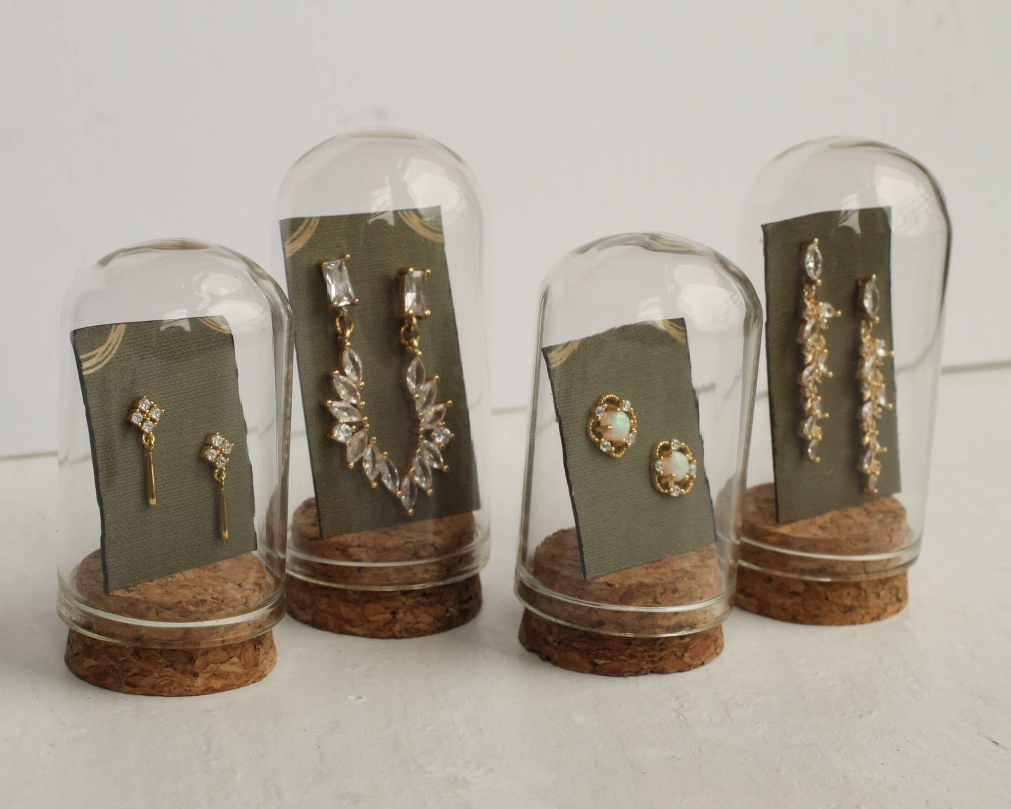 Stacked Opal Stud Earrings : Olive Green Linen Presentation Card