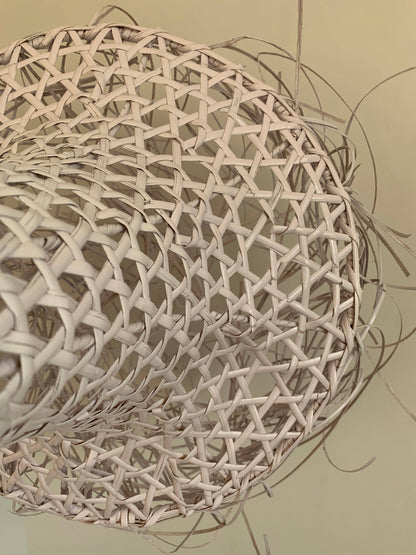 White Straw Wicker Woven Fringe Lampshade