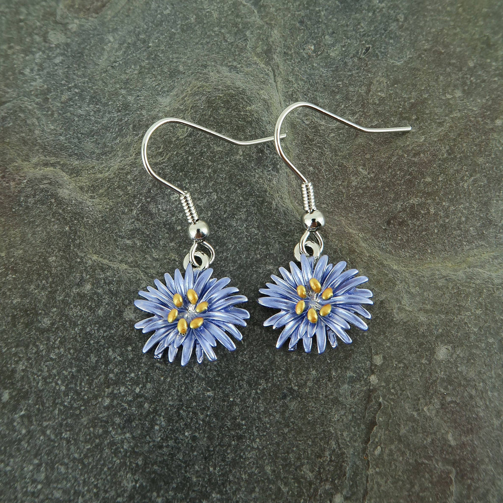Aster Blue Flower Drop Hook Earrings