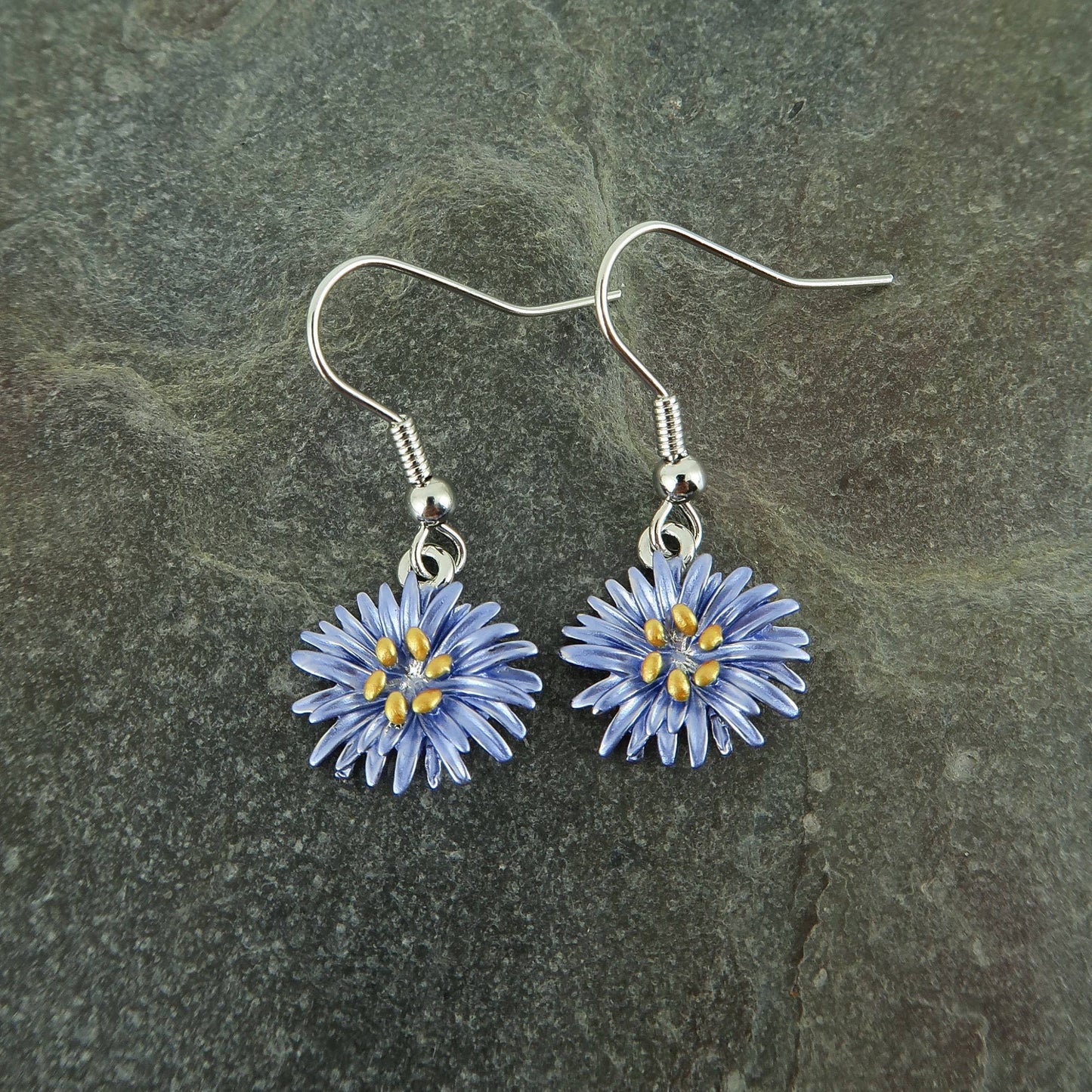 Aster Blue Flower Drop Hook Earrings