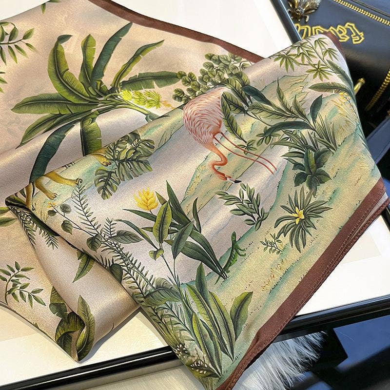 Vintage Jungle Animals 100% mulberry Silk Scarf/Silk head scarf/Silk hair scarf/Silk neck scarf/Mother's Day Gifts/Bag Accessory/Gift for her