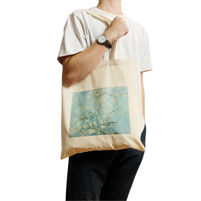 Vincent Van Gogh Flower Almond Blossom Canvas Tote Bag: White