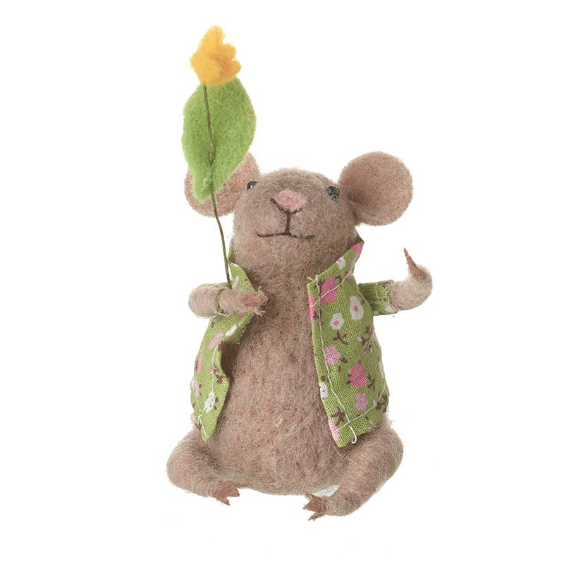 SITTING FELT MOUSE WITH FLOWER
