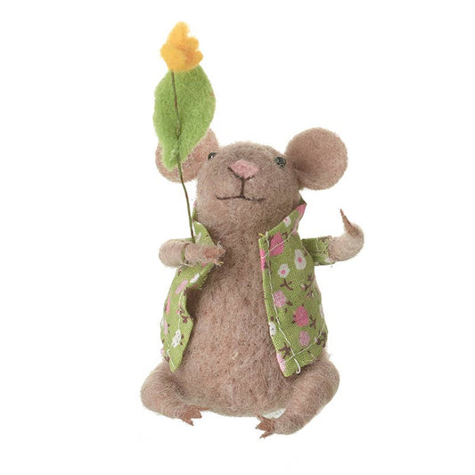 SITTING FELT MOUSE WITH FLOWER