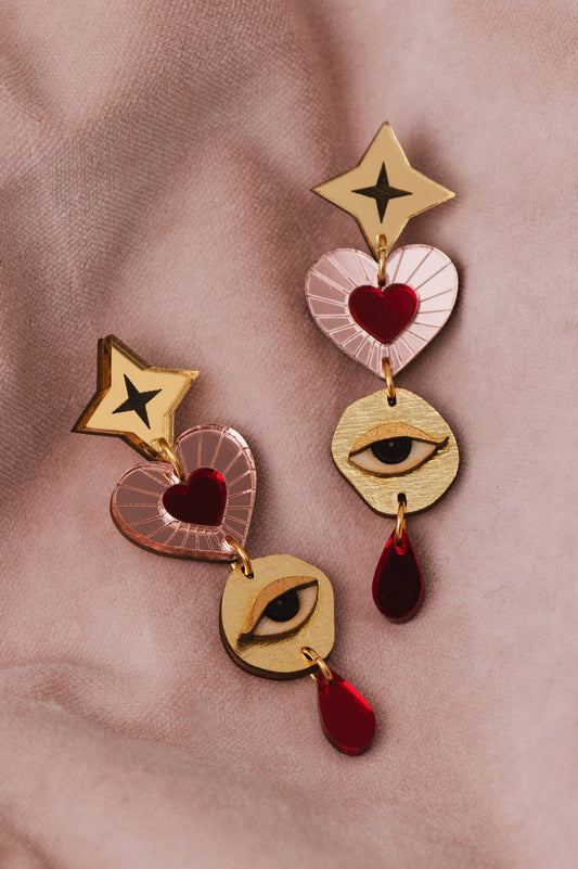 Asteria Earrings: Pink/Red / Card Jewellery Backing