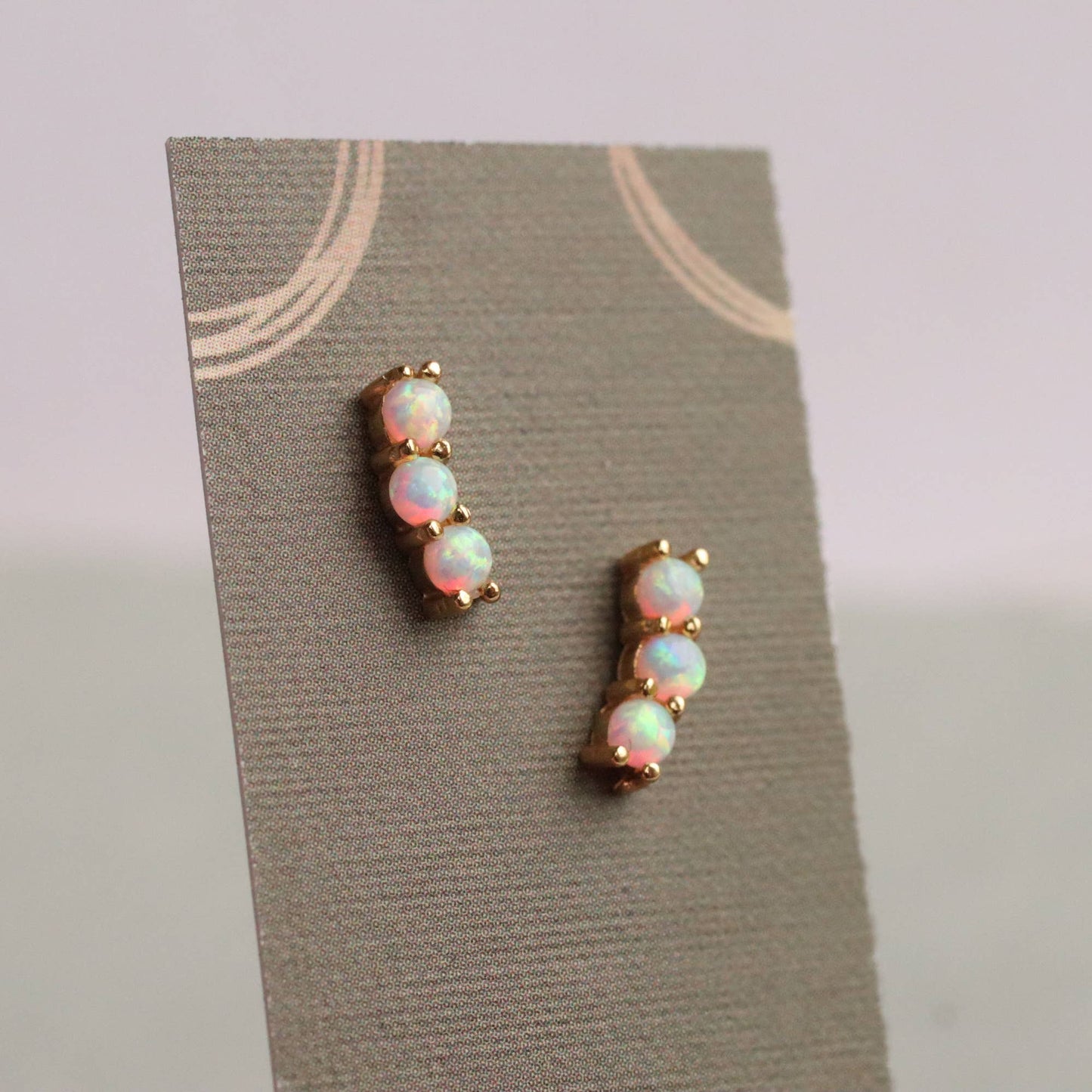 Stacked Opal Stud Earrings : Olive Green Linen Presentation Card