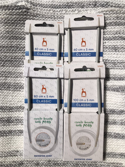 Pony Classic circular needles, 5mm, 100cm
