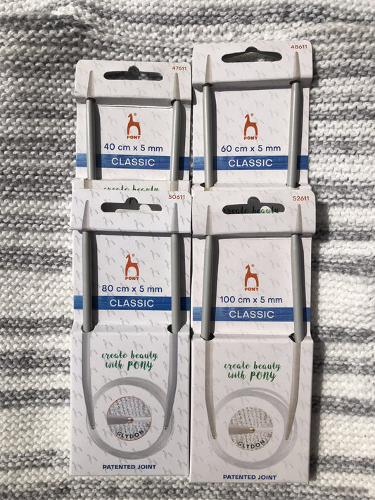 Pony Classic circular needles, 5mm, 100cm