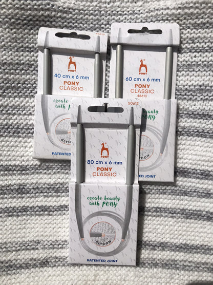 Pony Classic circular needles, 6mm, 80cm