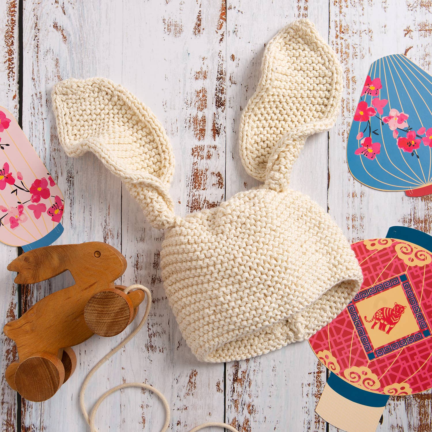 Baby Bunny Ear Hat Knitting Kit: Cream / Baby / Toddler