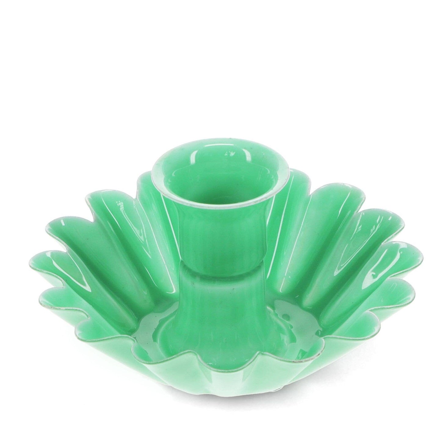 Enamel Cupped Flower Candle Holder - Green