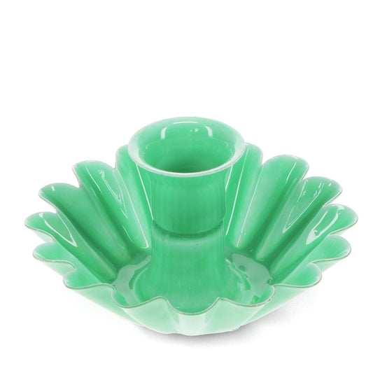 Enamel Cupped Flower Candle Holder - Green