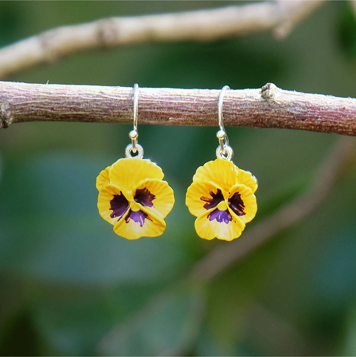 Pansy Yellow Flower Drop Hook Earrings