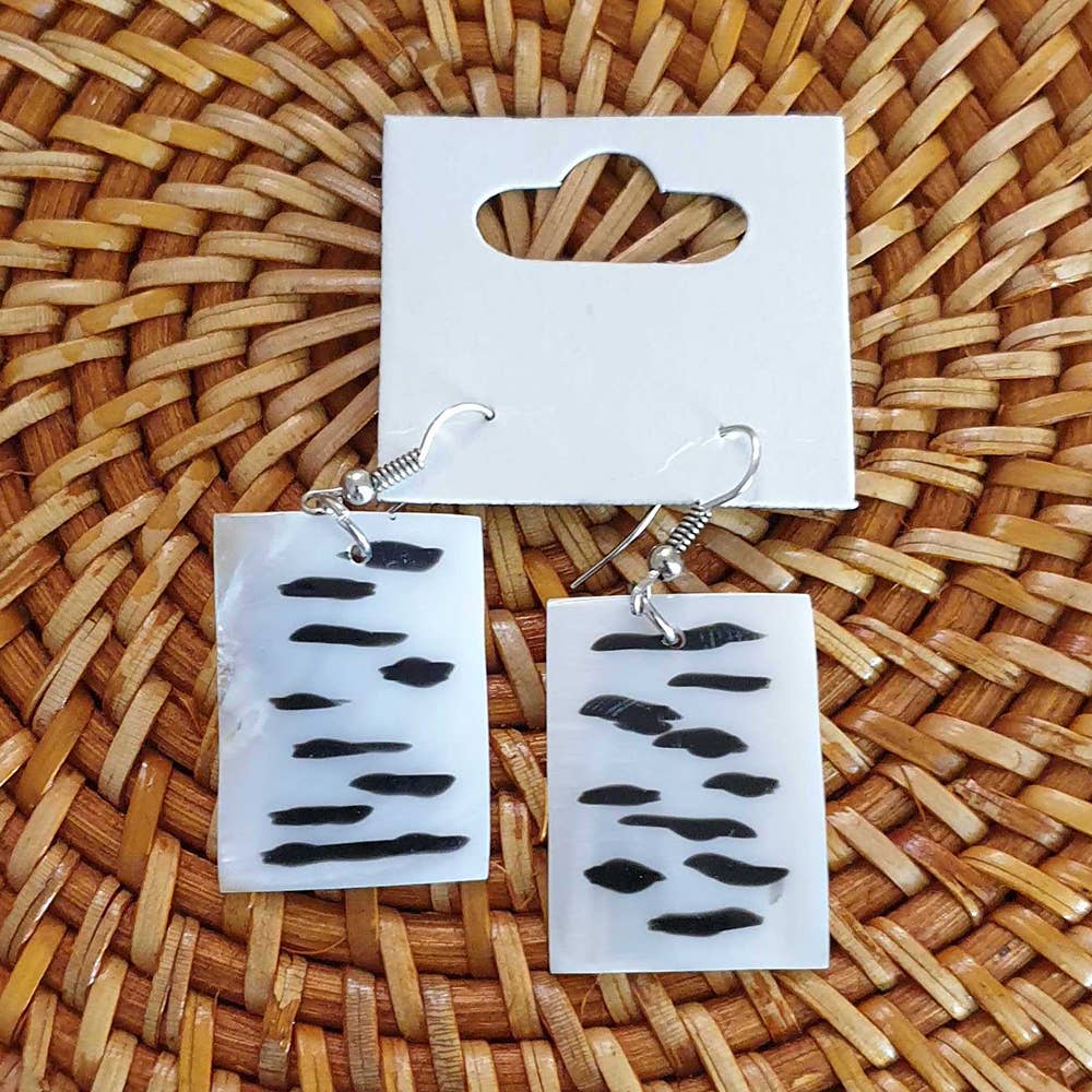 Capiz Shell Earrings: Red Rectangle
