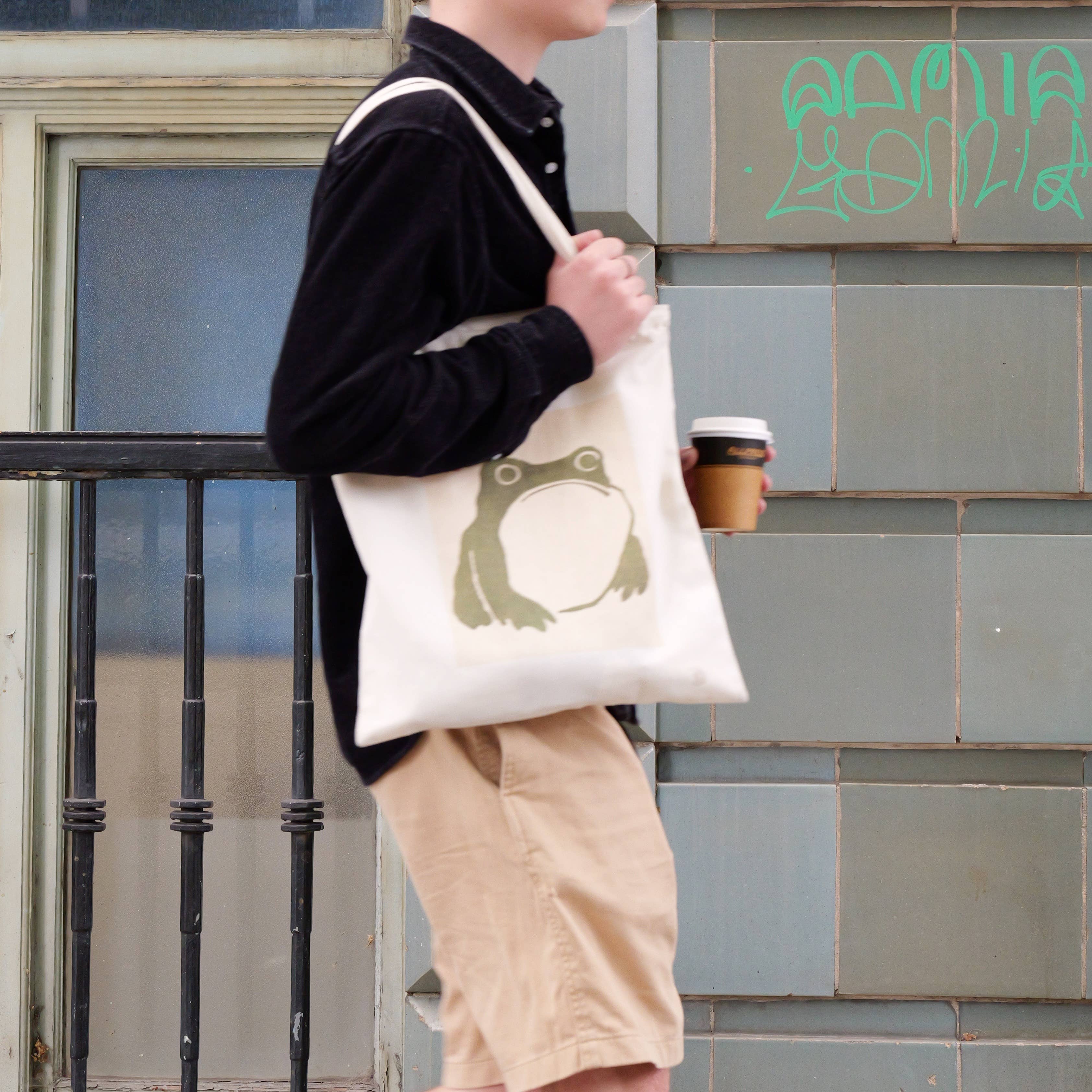 Matsumoto Hoji Frog Tote Bag Vintage Japanese Woodblock Art: White