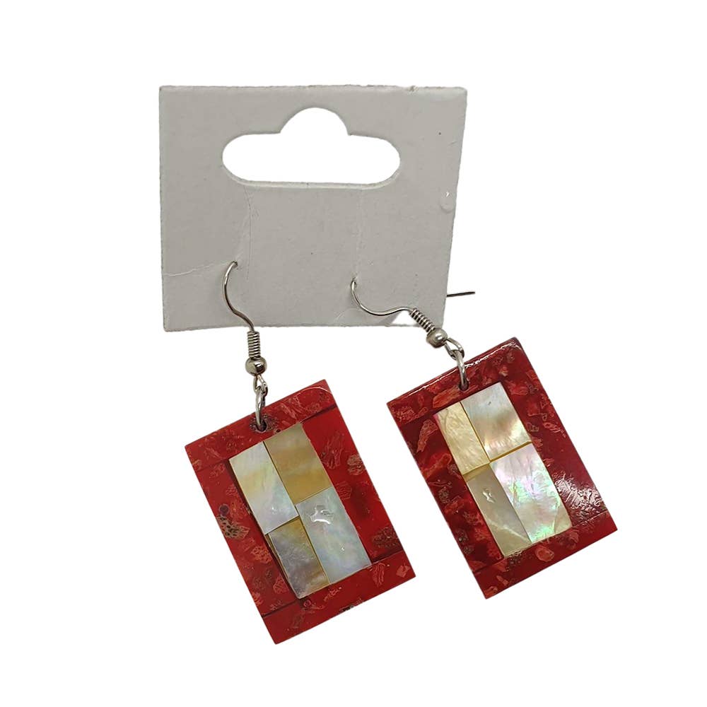 Capiz Shell Earrings: Red Rectangle