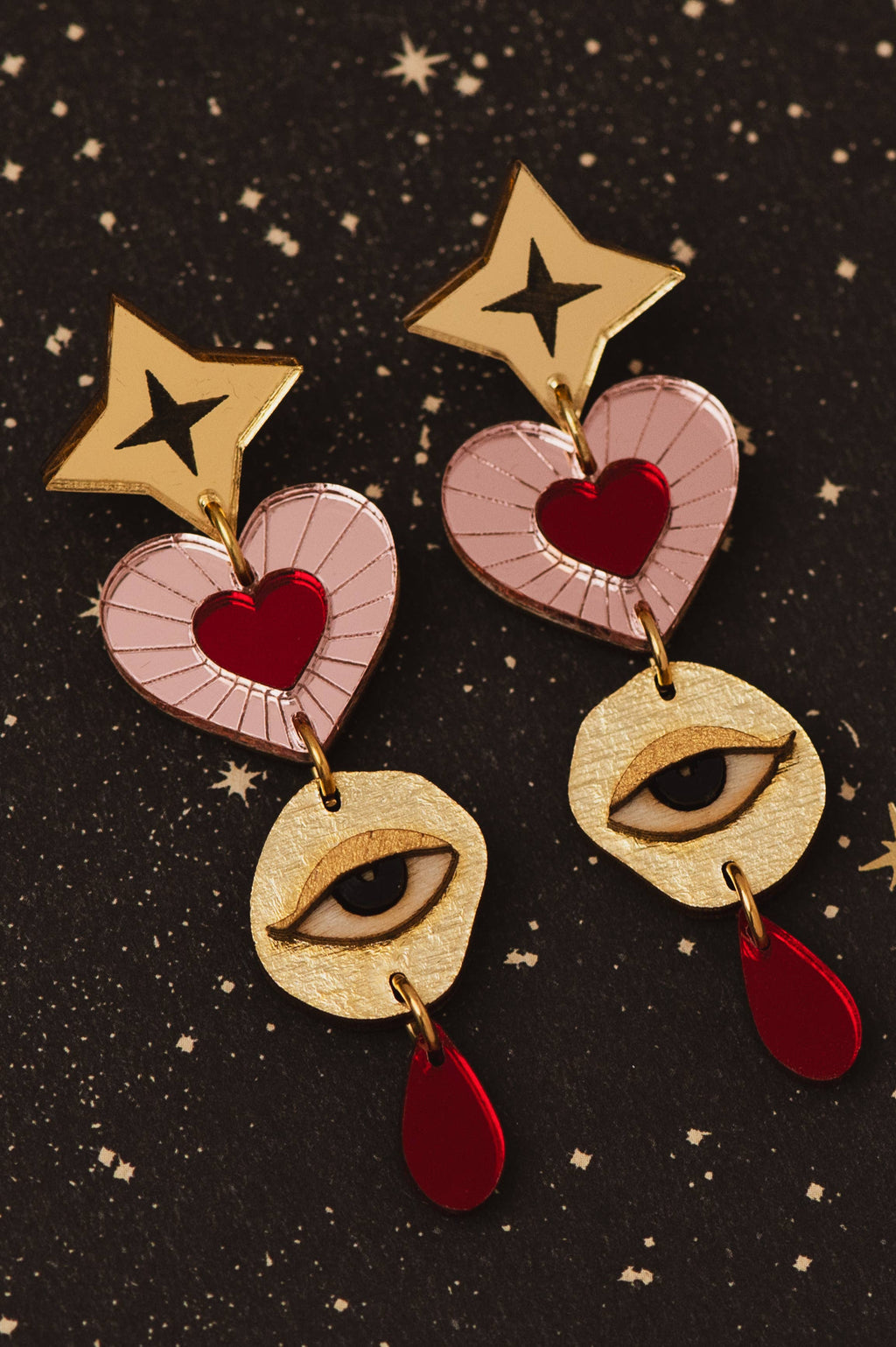 Asteria Earrings: Pink/Red / Card Jewellery Backing