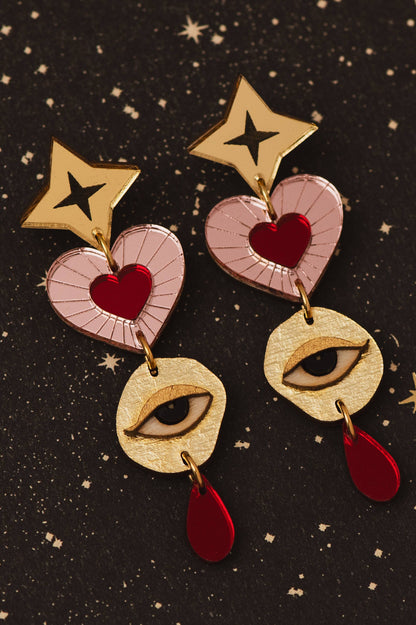 Asteria Earrings: Pink/Red / Card Jewellery Backing