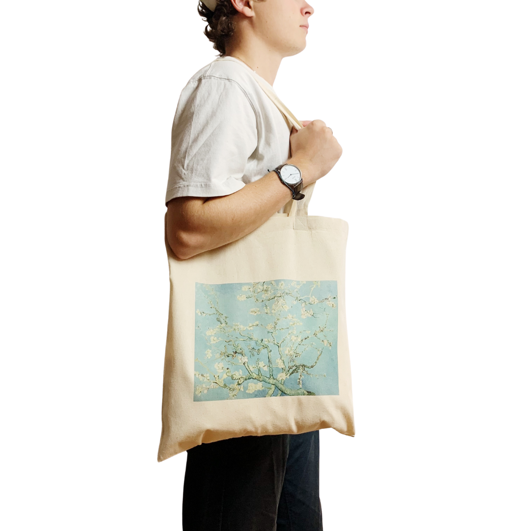 Vincent Van Gogh Flower Almond Blossom Canvas Tote Bag: White