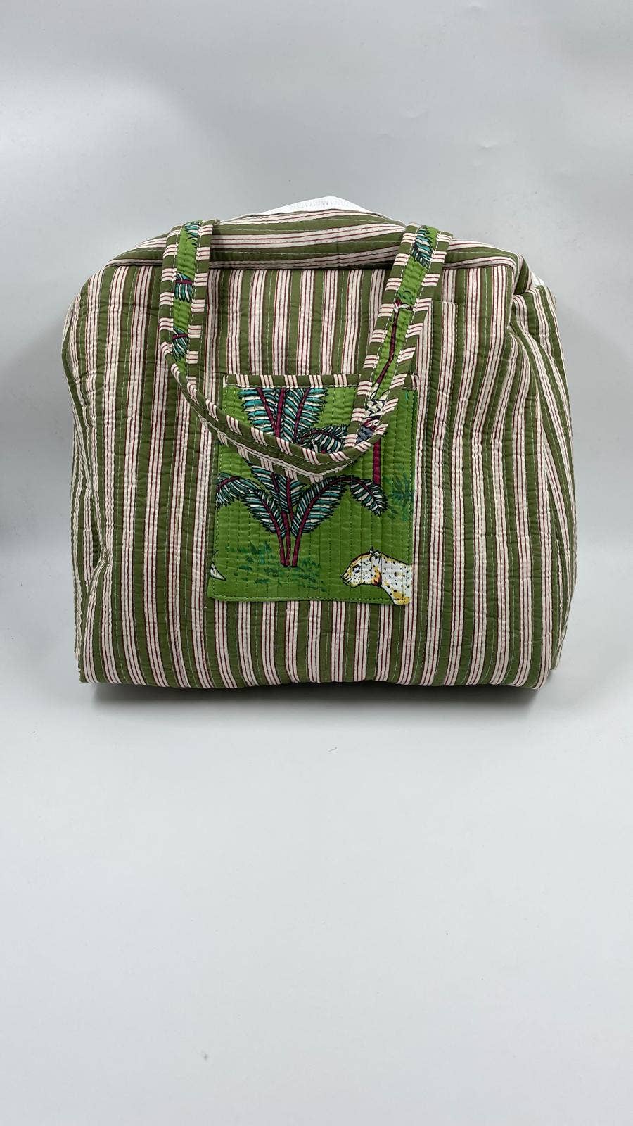 Animal Print Cotton Kantha Quilted Boho Tote Bag with Zip