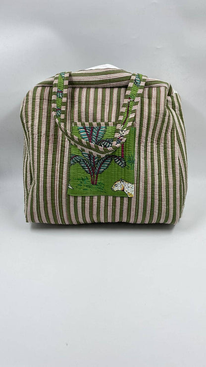 Animal Print Cotton Kantha Quilted Boho Tote Bag with Zip