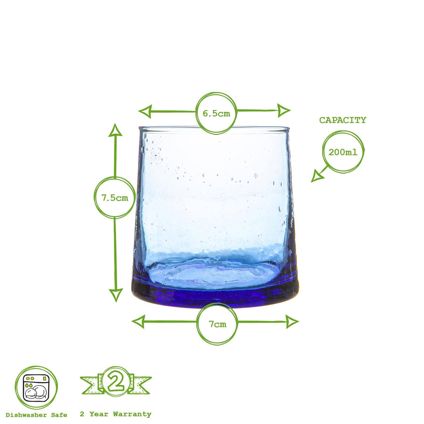 Nicola Spring Merzouga Recycled Tumbler Glass - 200ml - Blue