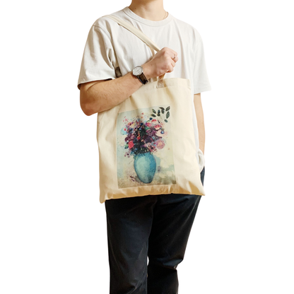 Redon Flowers in a Turquoise Vase Tote Bag Beautiful Flower: White